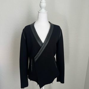 Generation Love black cardigan with black leather piping, size Small.